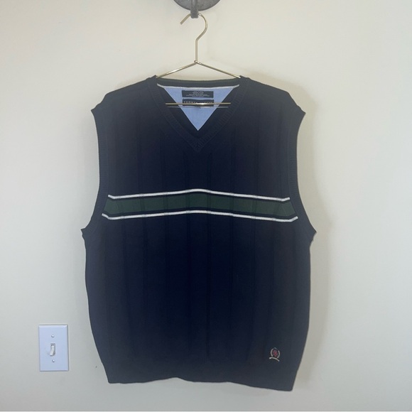 Tommy Hilfiger Other - Tommy Hilfiger Navy Striped Sweater Vest XL Cotton Preppy Golf Academia
